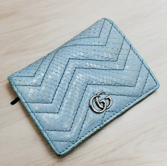 Gucci Baby Blue ‘GG Marmont’ Quilted Python Card Case Wallet