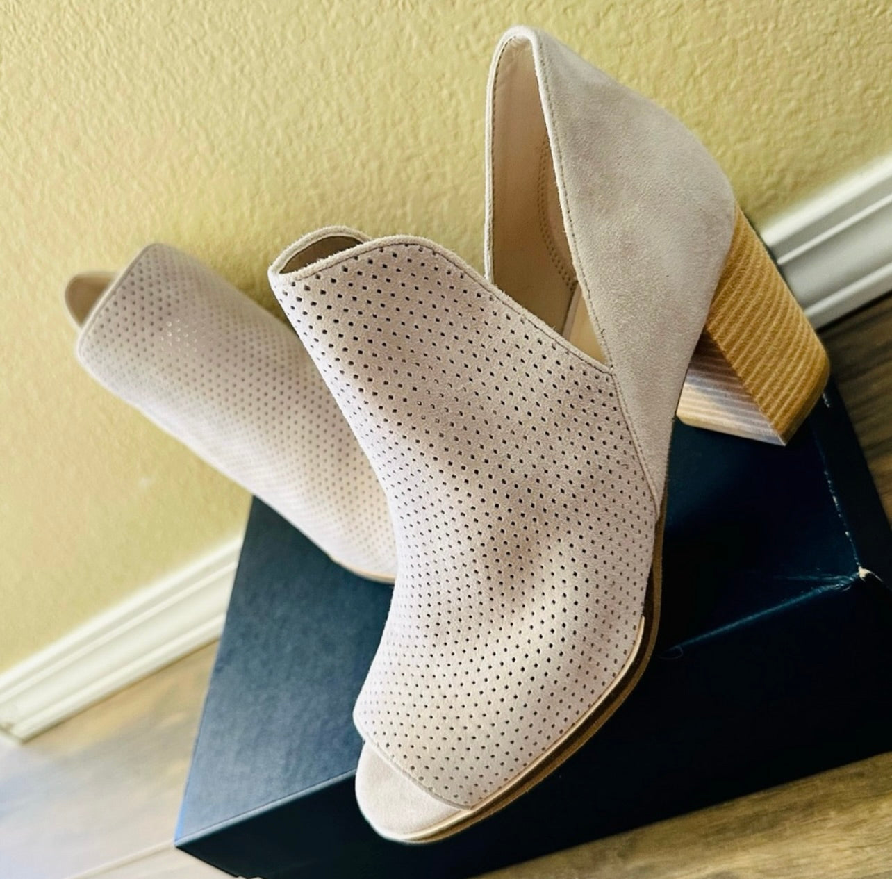 New Cole Haan Suede Shiloh Open Toe Booties