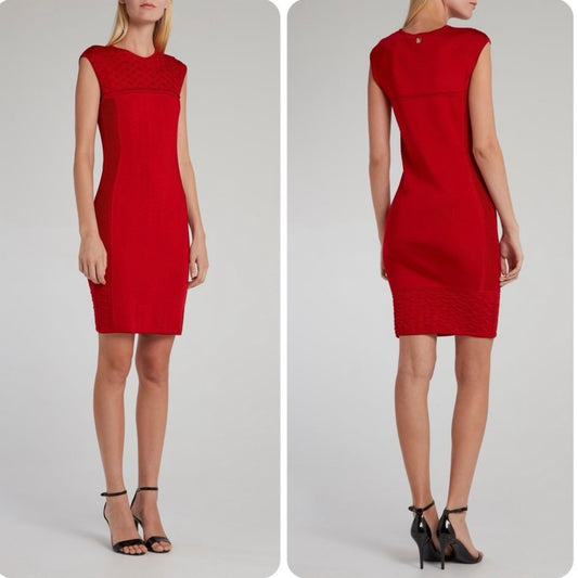 New Roberto Cavalli Red Jacquard Knitted Sleeveless Bodycon Mini Dress