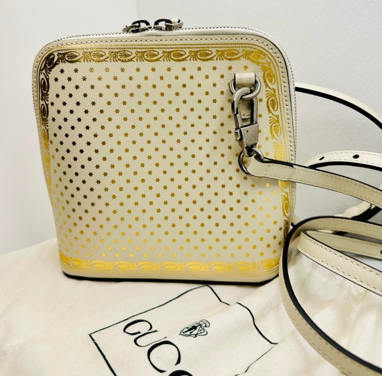 GUCCI x Sega White/Gold Leather GUCCY Mini Crossbody Bag