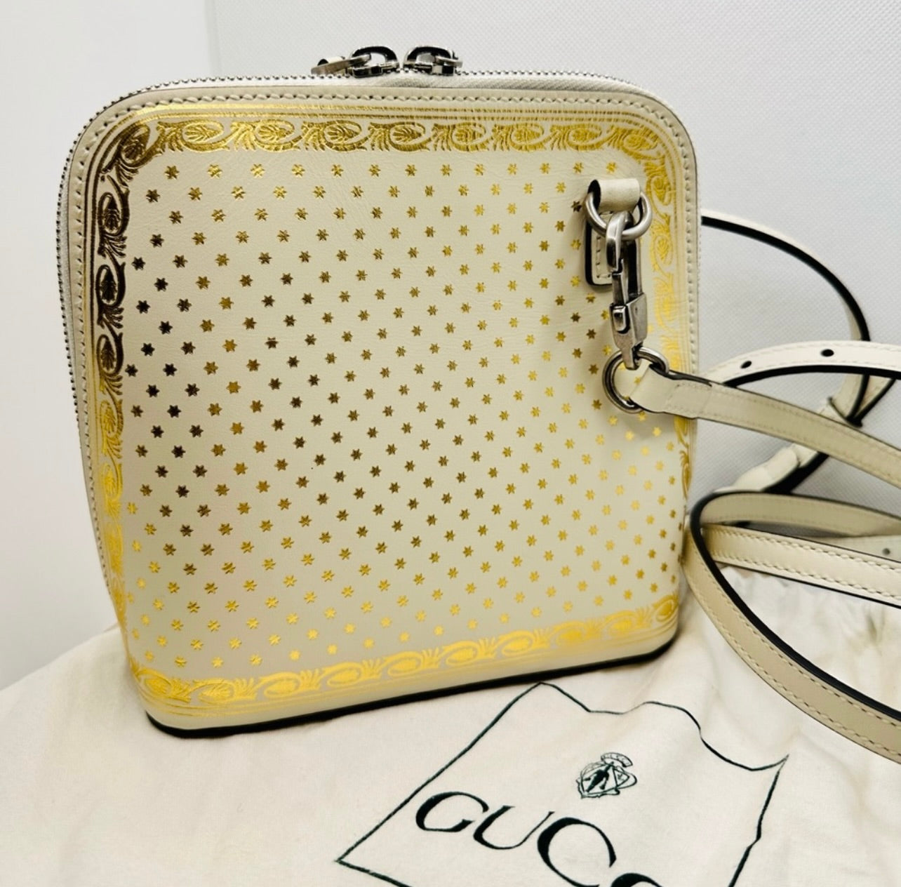 GUCCI x Sega White/Gold Leather GUCCY Mini Crossbody Bag
