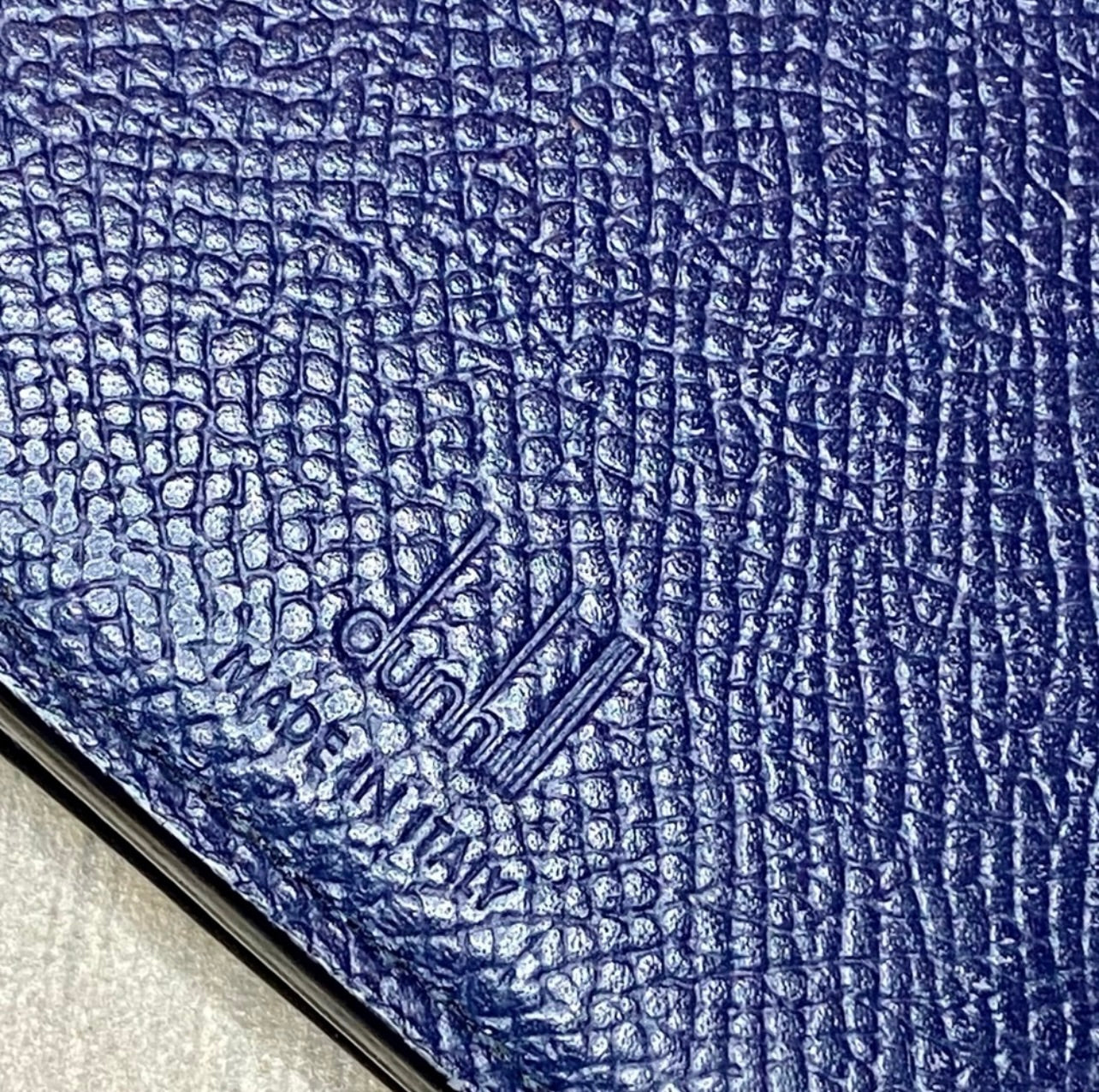Unisex Dunhill London Dark Navy Blue Leather Banker Coat 16CC Wallet