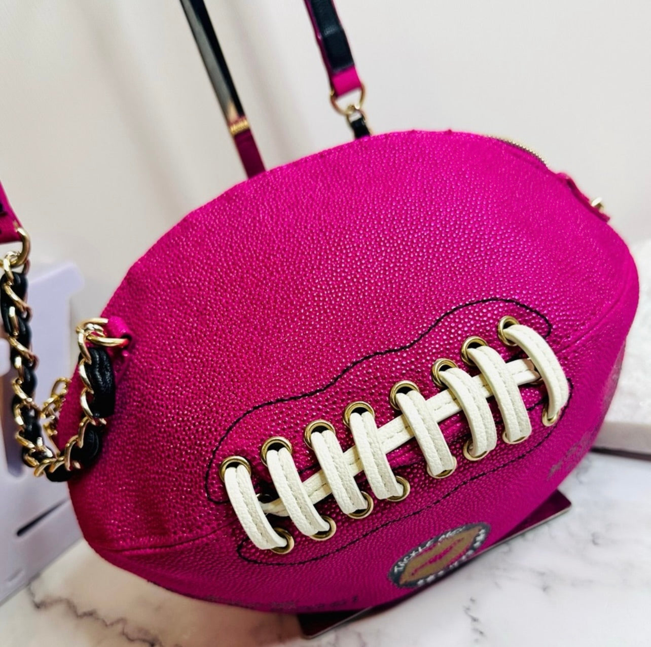 Betsey Johnson Metallic Pink Tackle Me Kitsch Football Crossbody Bag