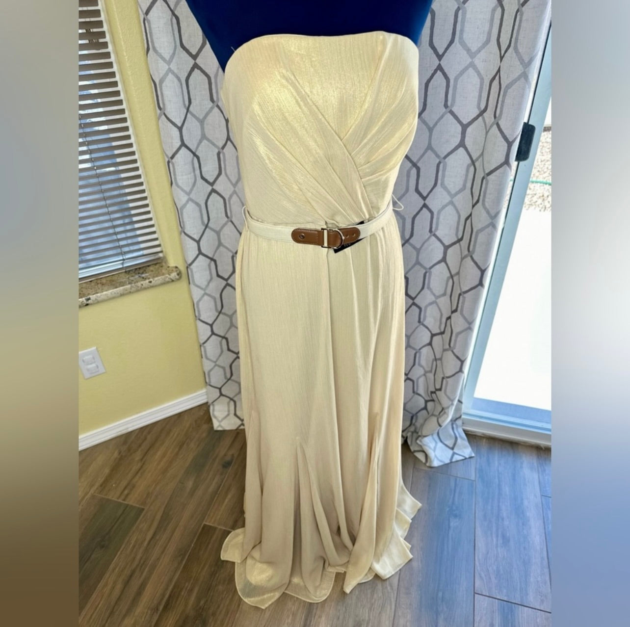 New LAUREN RALPH LAUREN Gold Shimmer Strapless Evening Dress Gown