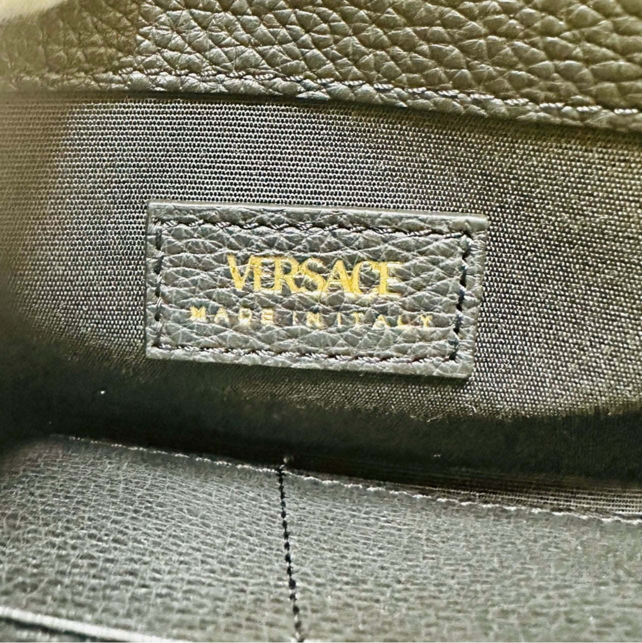 New Versace Two-Toned Black & Beige Grainy Calf Leather Virtus Continental Zip Around Wallet