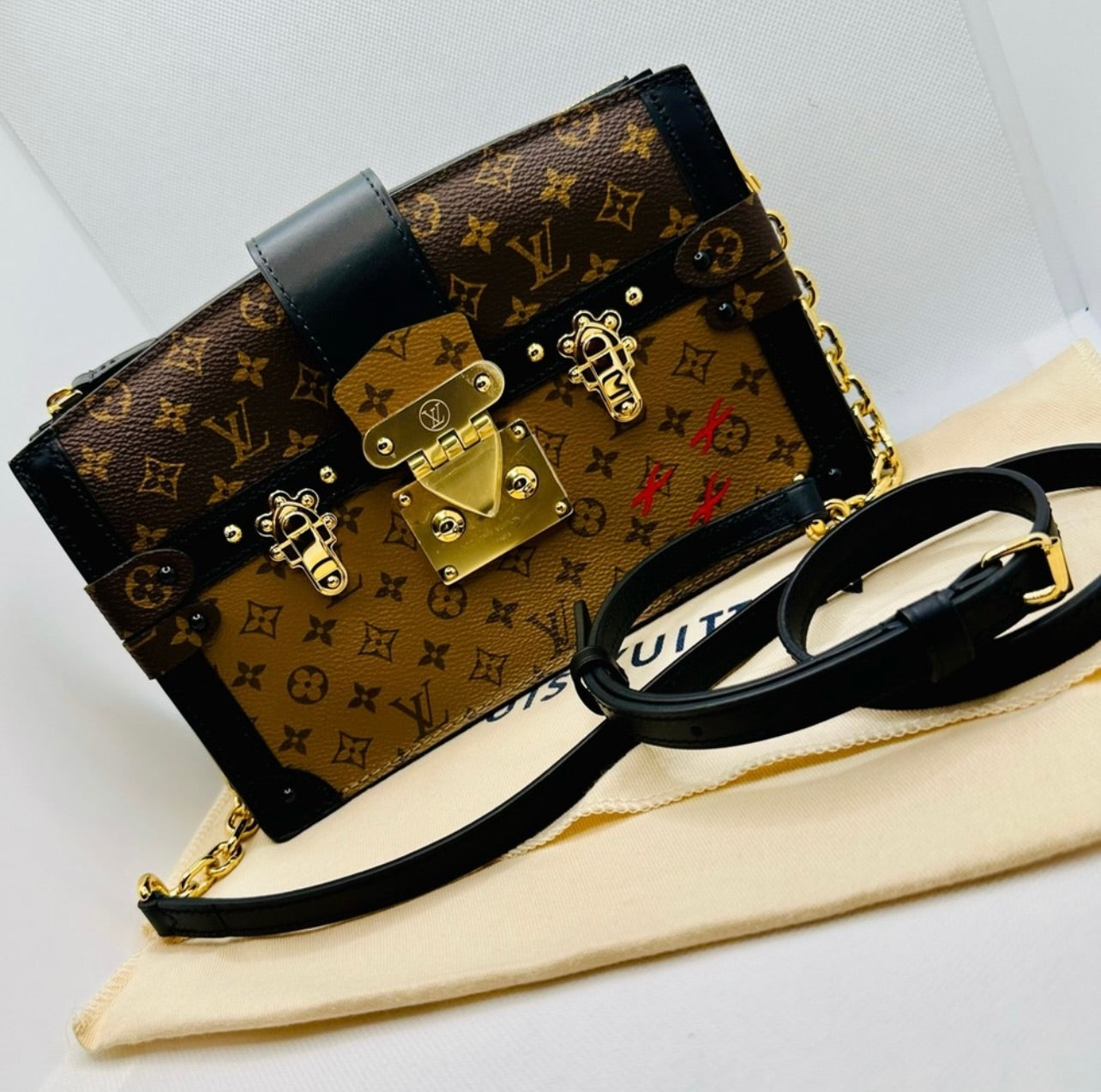 New Louis Vuitton Reverse Monogram Trunk Clutch w/ Strap