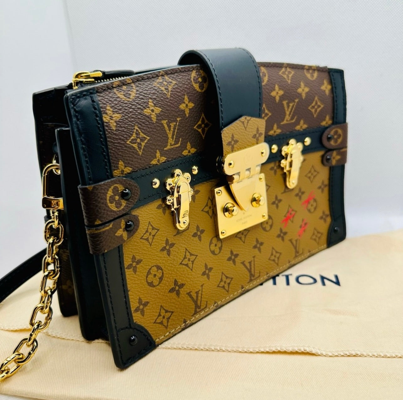 New Louis Vuitton Reverse Monogram Trunk Clutch w/ Strap