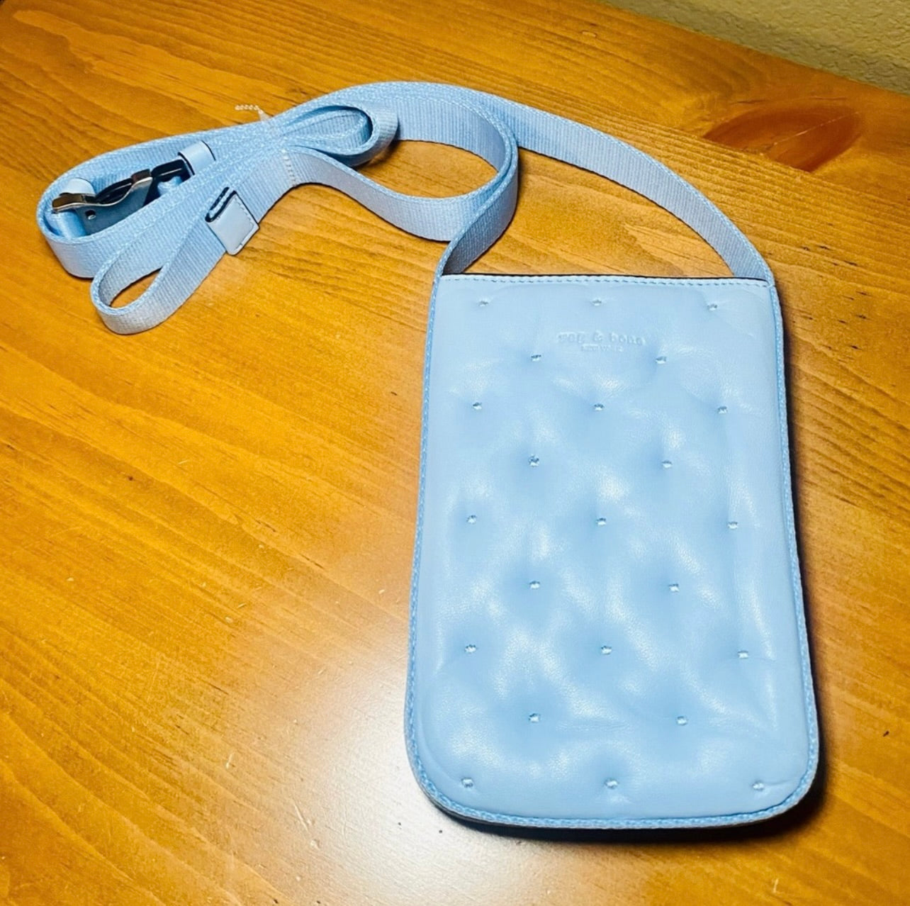 New Rag & Bone Riser Light Blue Leather Crossbody Phone Pouch
