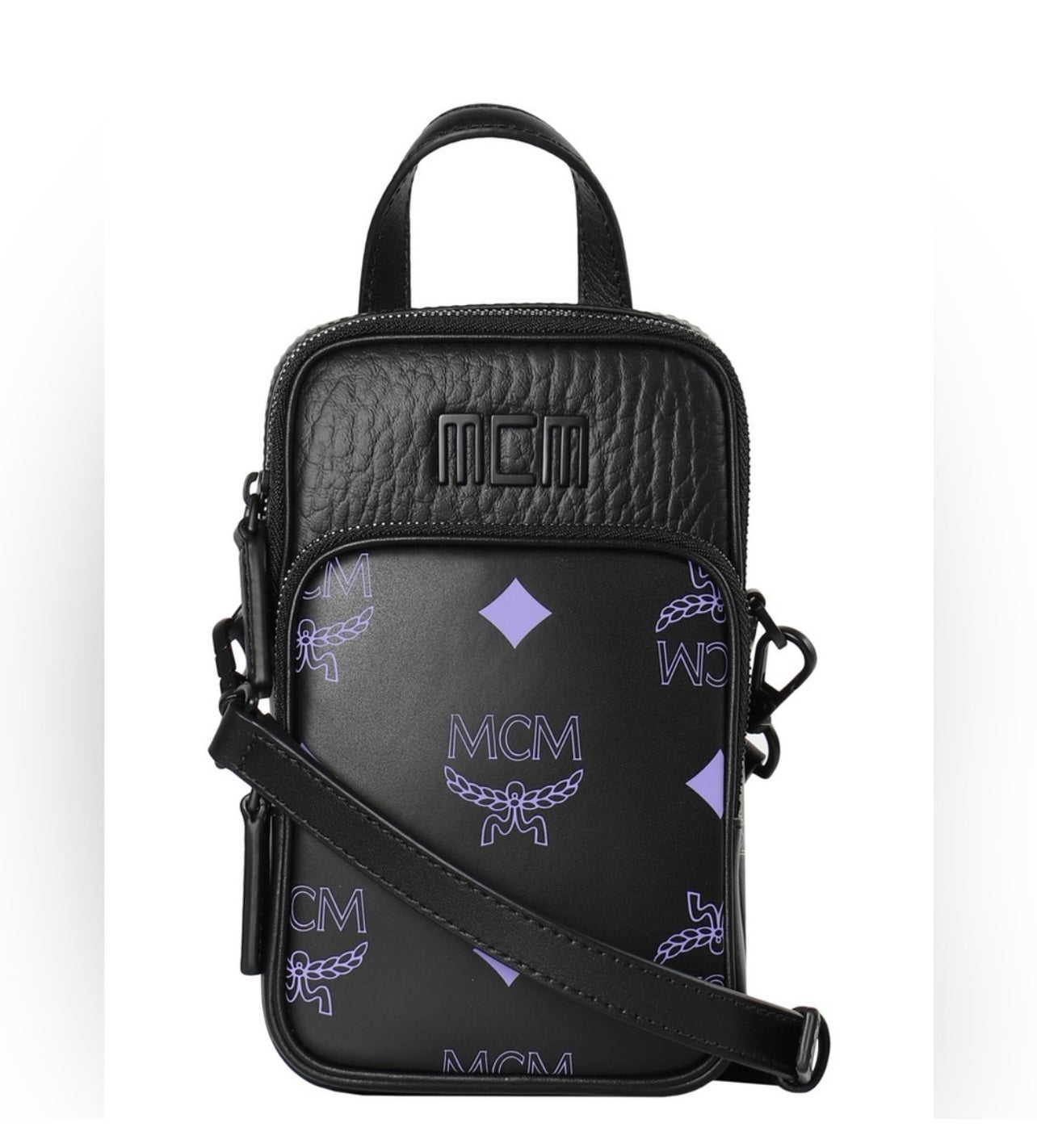 New Unisex MCM Black Leather Color Splash Logo Mini Crossbody Bag