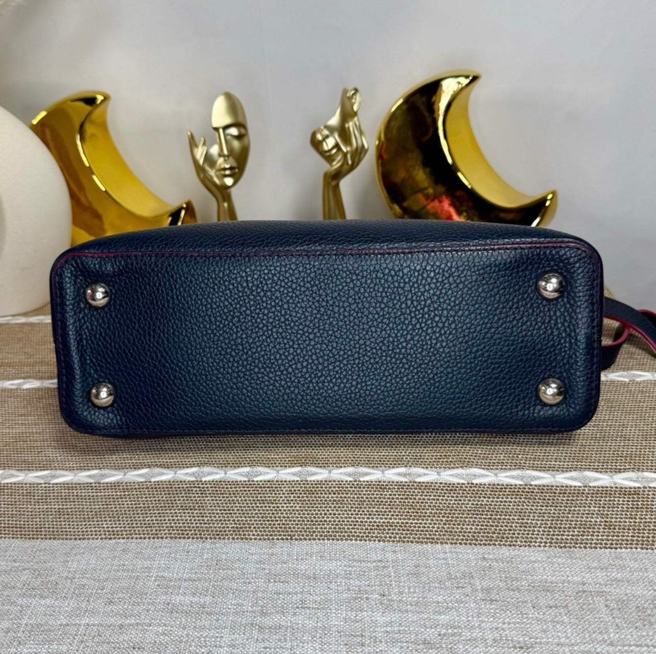 Louis Vuitton Cobalt Blue Taurillon Leather Capucines MM Bag w/ Fuchsia Trim