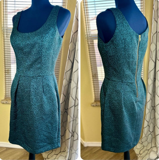 New Amanda Uprichard Teal Blue Metallic Brocade Sleeveless Mini Dress