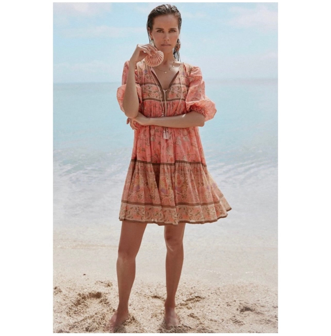 Spell & the Gypsy Collective Coral Seashell Boho Mini Dress