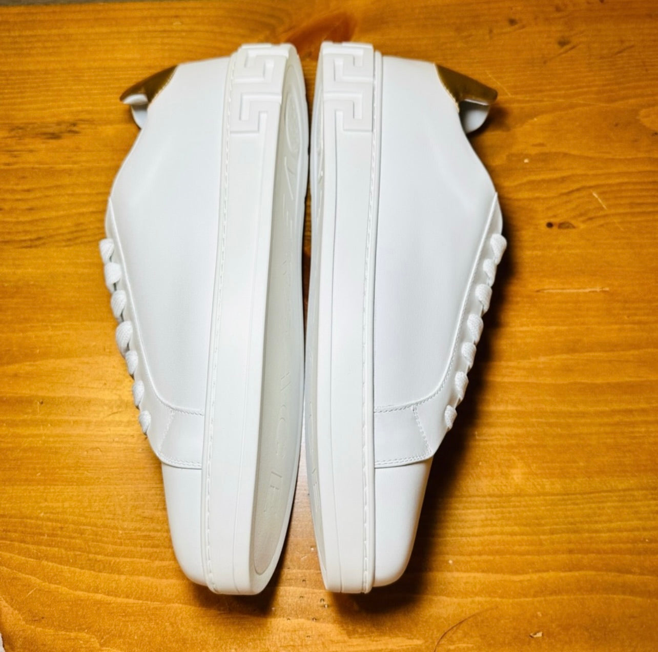 New Unisex Versace Gold & White Leather Athletic Sneakers