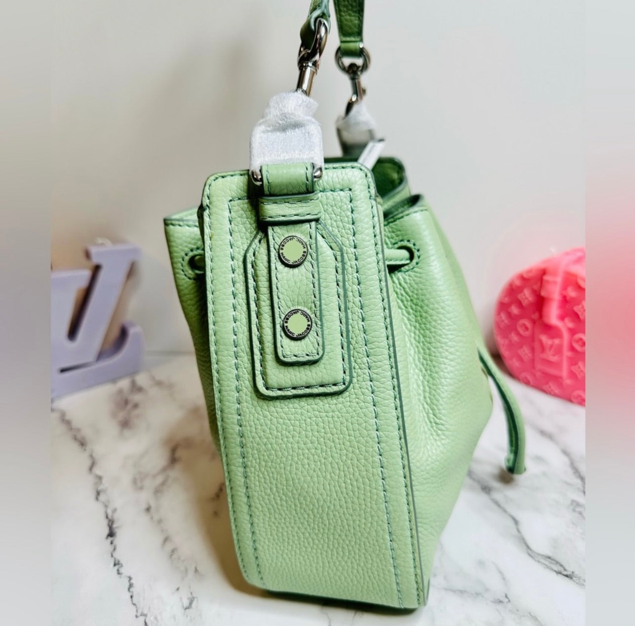 New Marc Jacobs Mint Green Leather Mini Bucket Bag