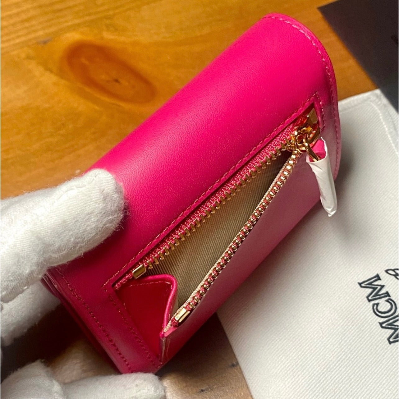 New MCM Beetroot Purple Nappa Leather Mode Travia Trifold Chain Wallet
