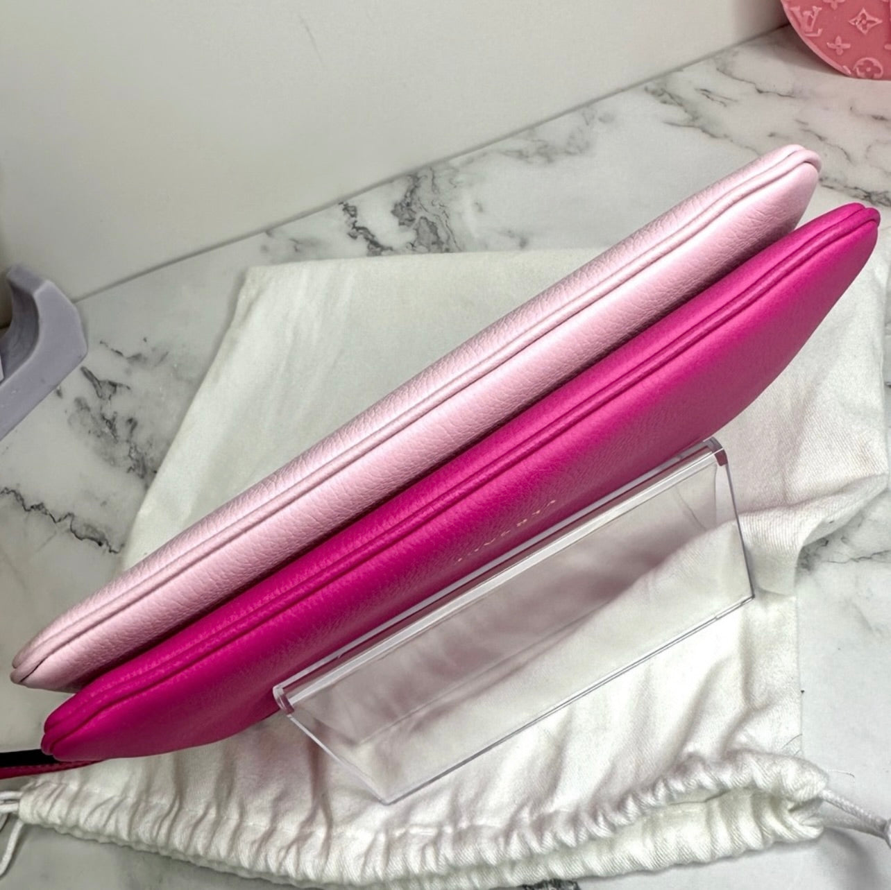 New Versace Double Zip La Medusa Pink Italian Leather Wristlet Pouch
