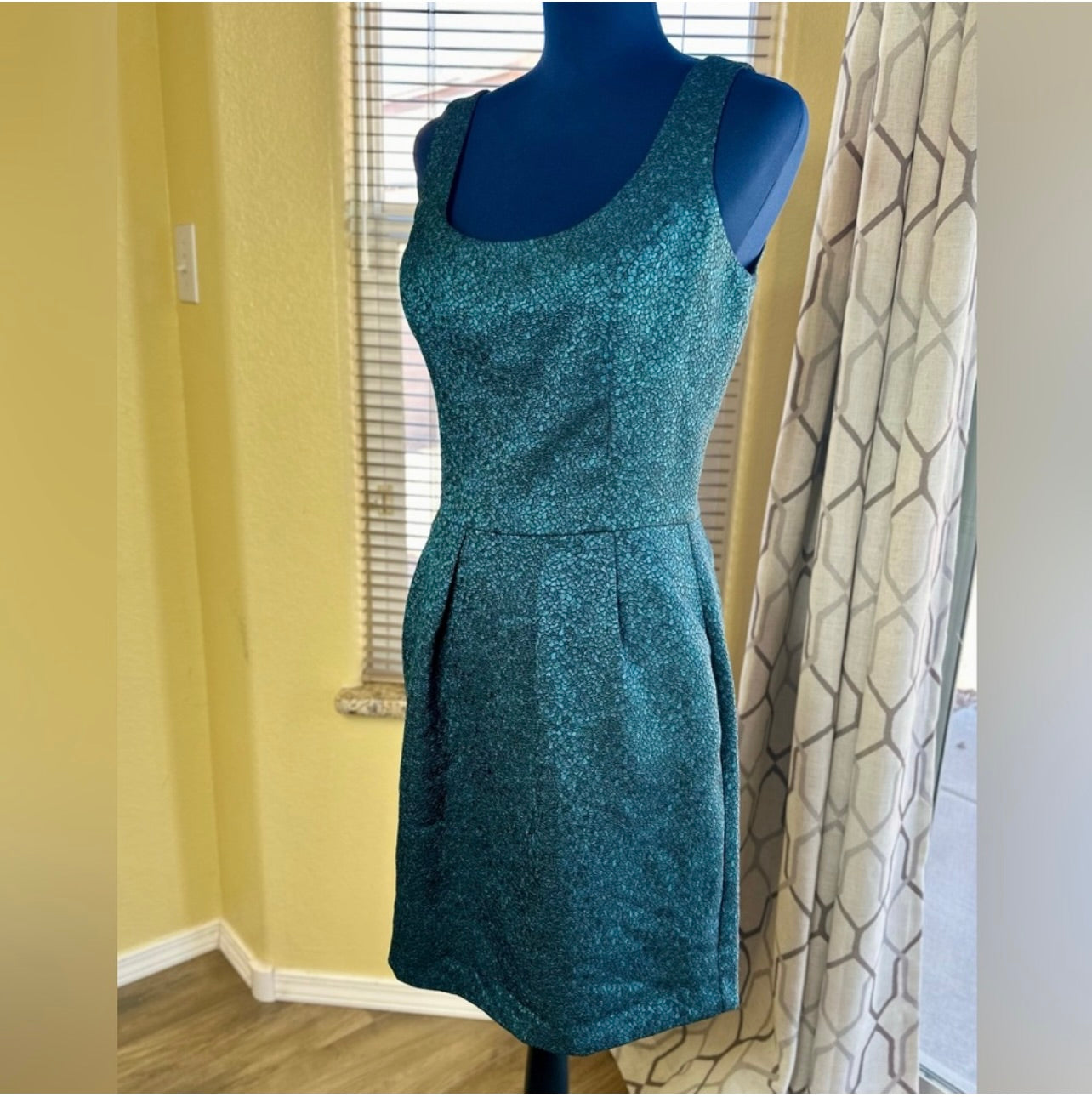 New Amanda Uprichard Teal Blue Metallic Brocade Sleeveless Mini Dress
