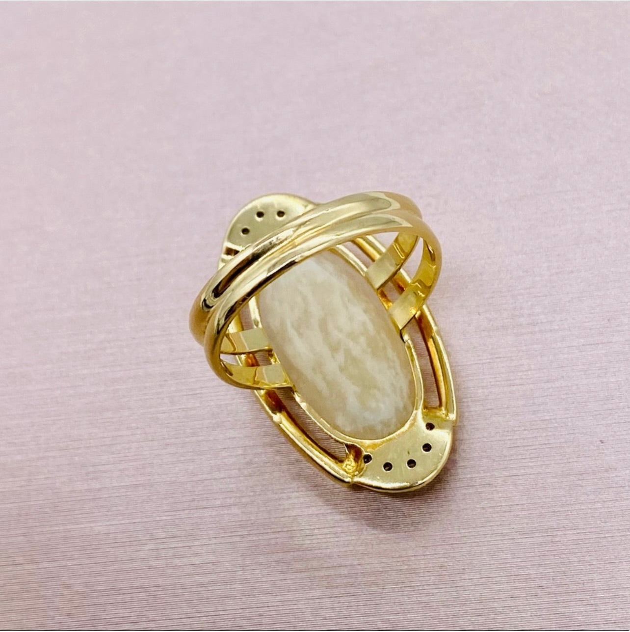 Vintage 18k Yellow Gold Rose Quartz & Diamond Cocktail Ring