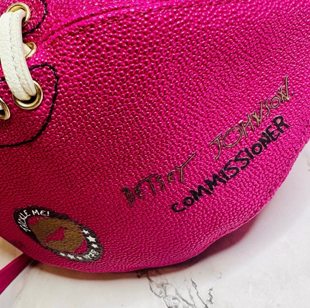 Betsey Johnson Metallic Pink Tackle Me Kitsch Football Crossbody Bag