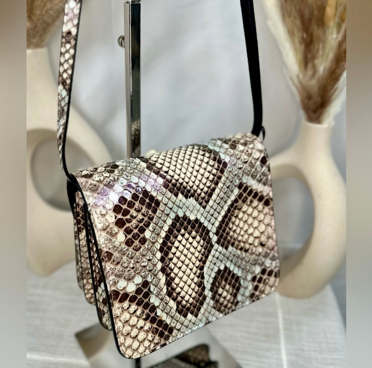 New Versace Genuine Iridescent Python & Leather Medusa Head Crossbody Bag