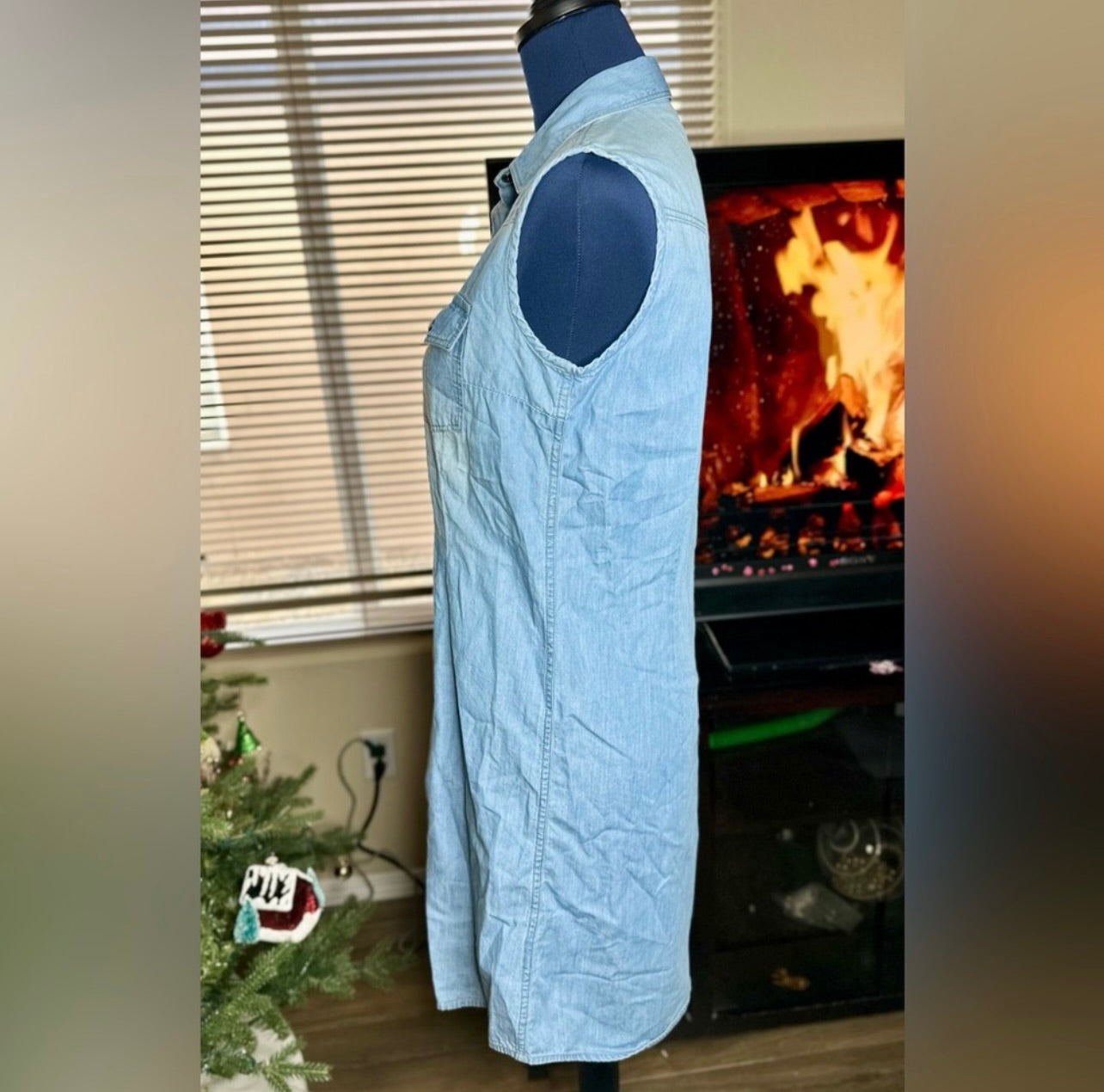 Overland Denim Snap Up Front Sleeveless Shirt Dress