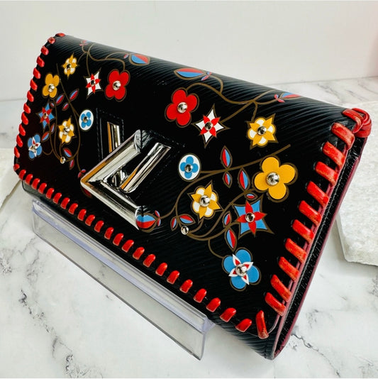 Louis Vuitton Black Epi Leather Portefeuille Floral Twist Long Wallet
