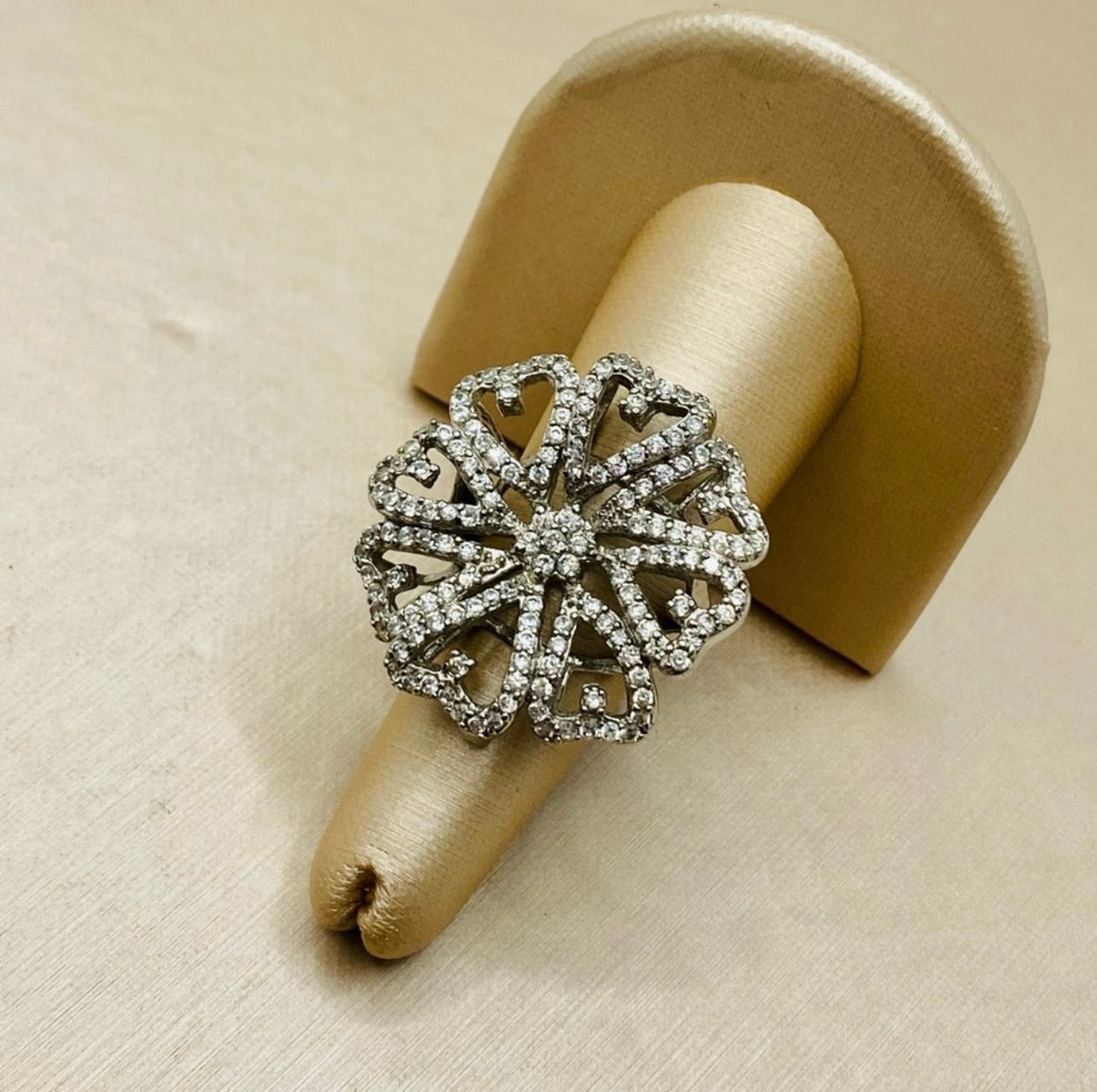925 Sterling Silver Large Glitzy Flower Cocktail Ring