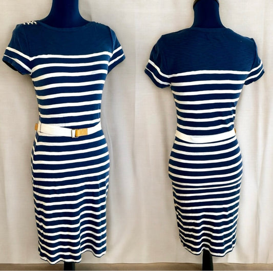 LRL Lauren Jeans Co. Ralph Lauren Nautical Navy Blue & White Striped Sailing Dress