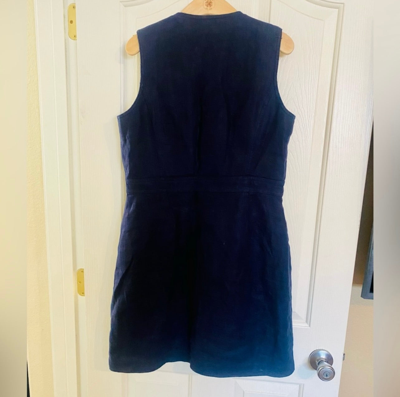 Tory Burch Indigo Navy Blue Button-Front Sleeveless Linen Shift Dress