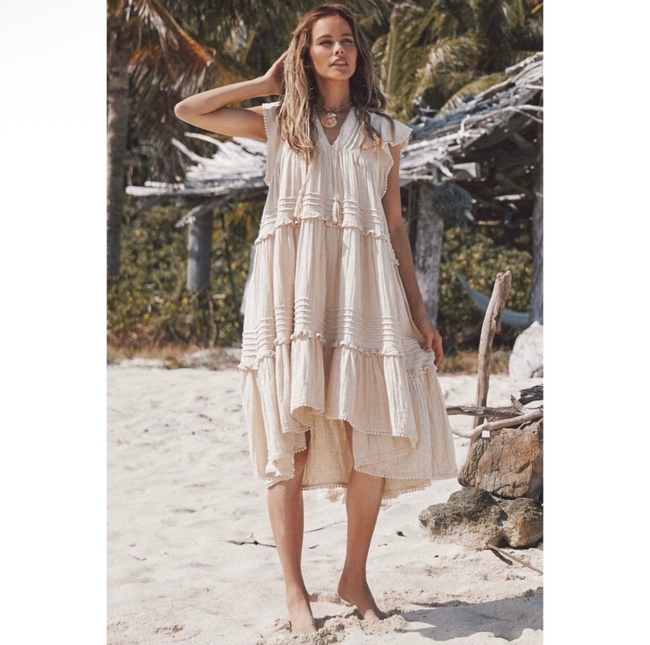 Spell & the Gypsy Collective Sand Beige Hanalei Midi Dress