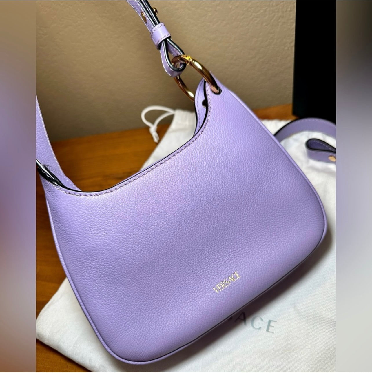 EUC Versace La Medusa Lilac Pebbled Leather Mini Hobo Bag
