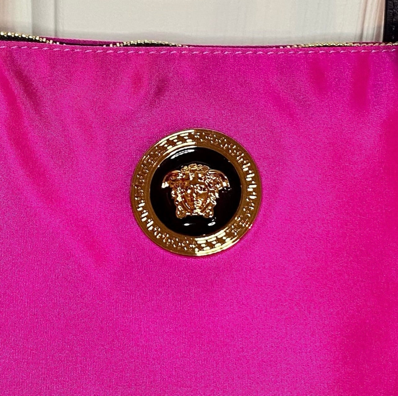 New VERSACE Flamingo Pink Nylon Medusa Tote Bag