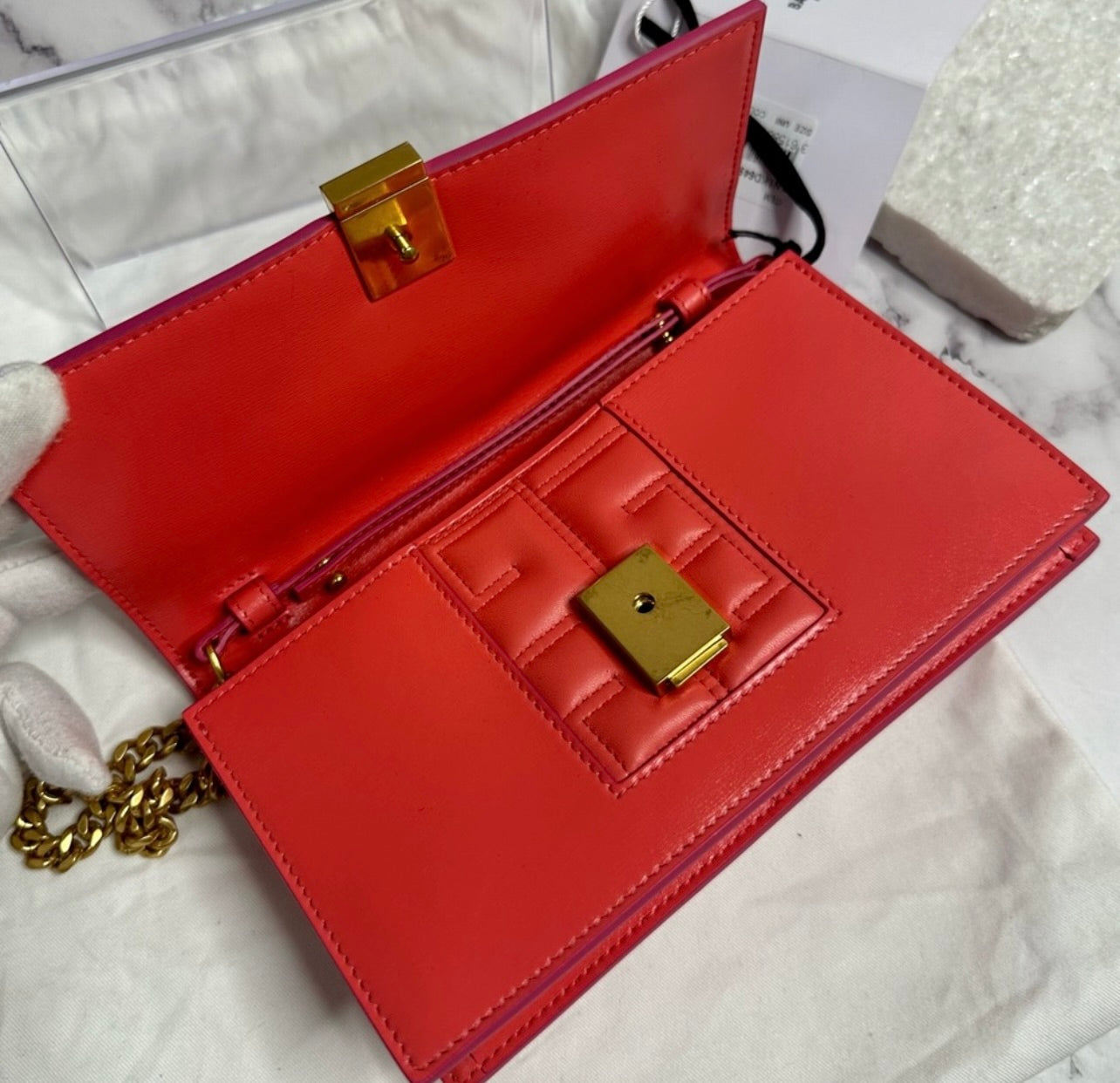 New Balmain Mini 1945 Rose Saumon Quilted Leather Bag