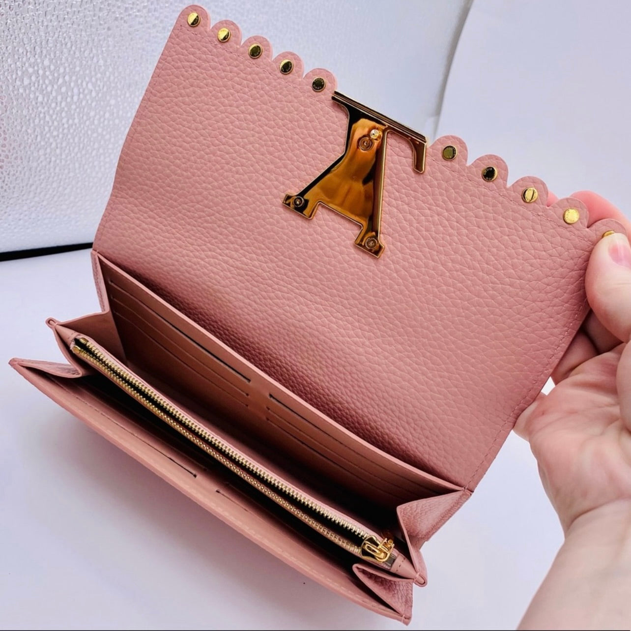 Louis Vuitton Pink Taurillon Leather Capucines Studded Wallet