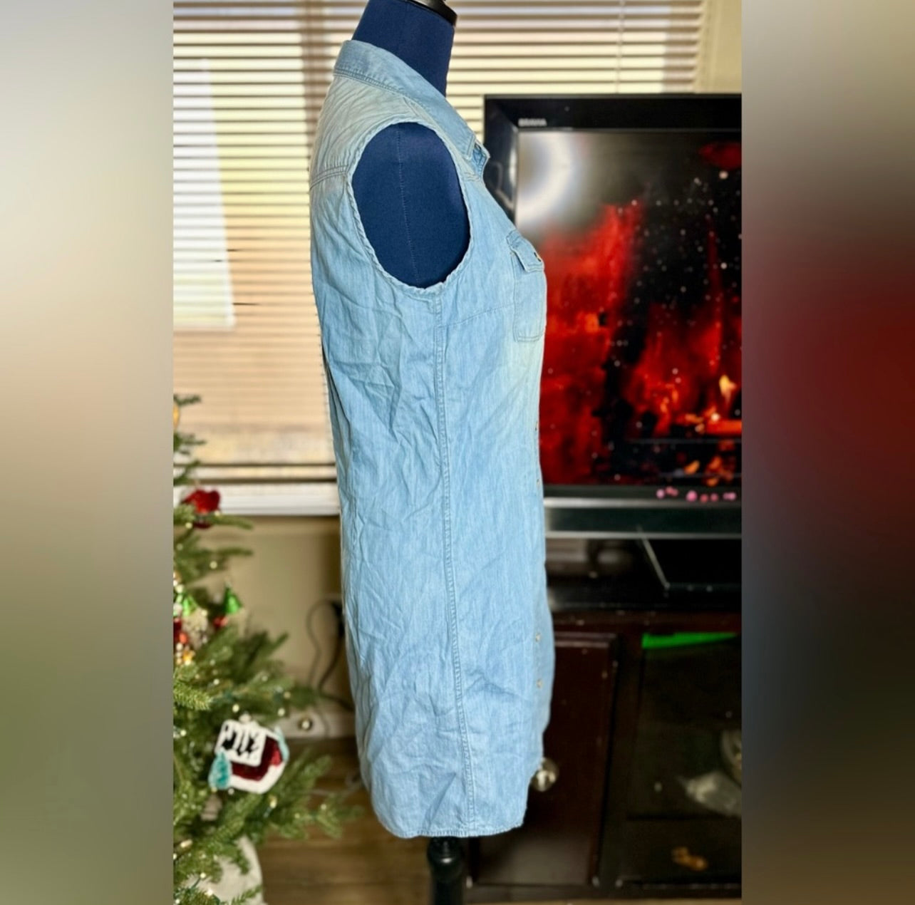 Overland Denim Snap Up Front Sleeveless Shirt Dress