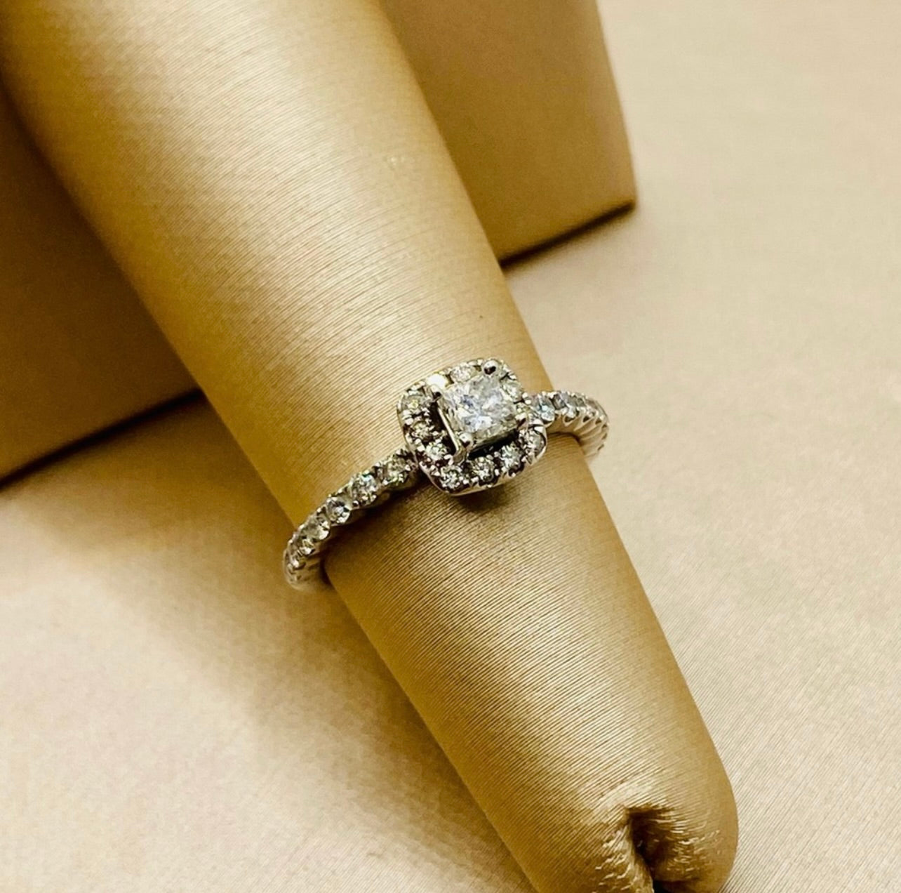 14k White Gold Halo Princess Cut Diamond Engagement Ring