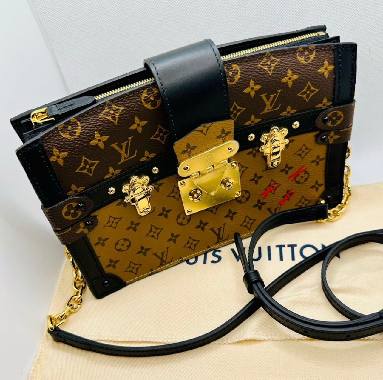 New Louis Vuitton Reverse Monogram Trunk Clutch w/ Strap