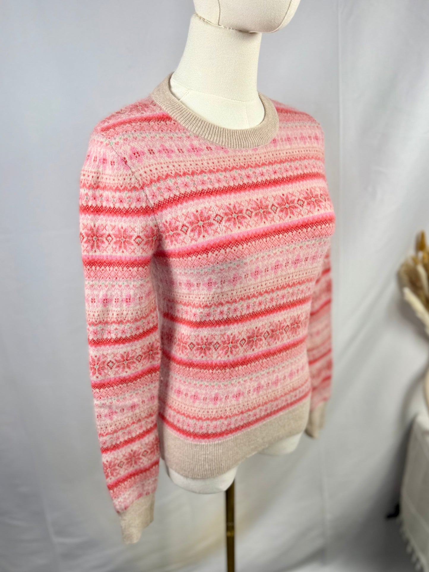 EUC White + Warren Cashmere Fair Isle Crewneck Sweater