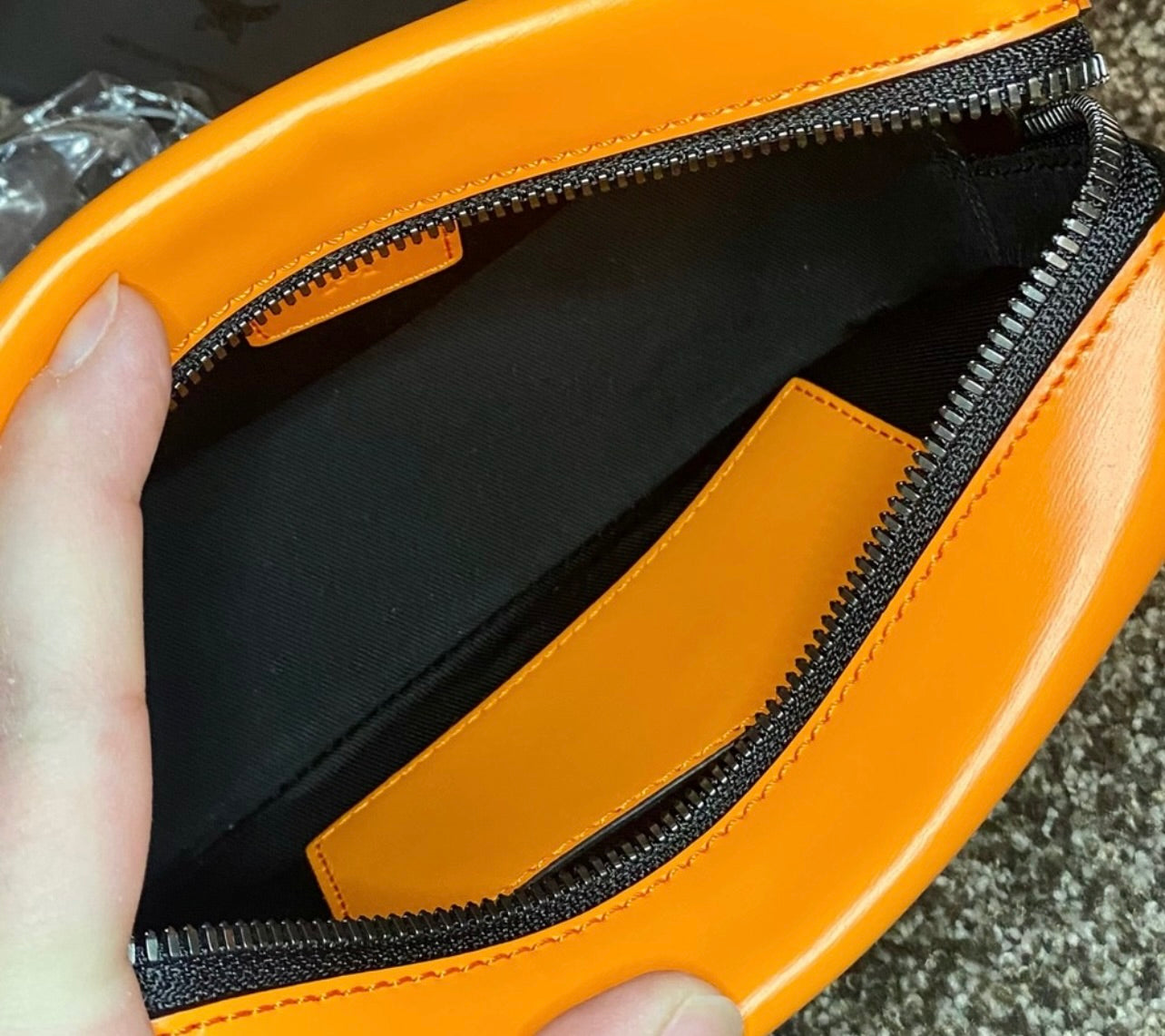 New MCM Persimmon Orange & Black Leather Berlin Soft Box Crossbody Bag