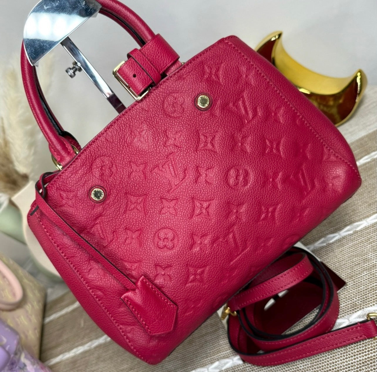 Louis Vuitton Montaigne BB Monogram Dahlia Empreinte Leather Satchel Bag