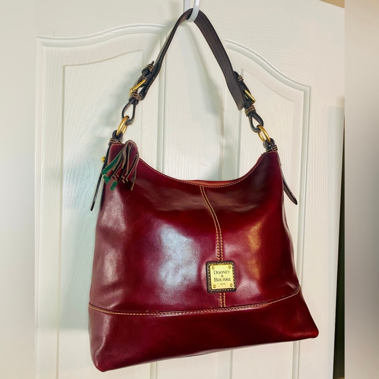 Rare Vintage Dooney & Bourke Large Deep Burgundy Leather Hobo Bag