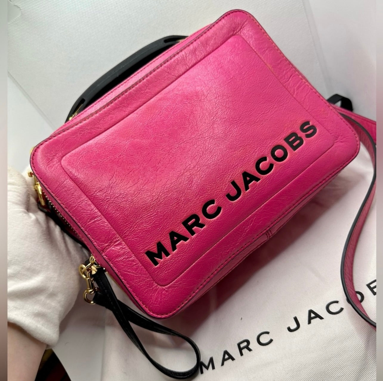 Marc Jacobs Hot Pink Distressed Leather The Box 23 Crossbody Bag