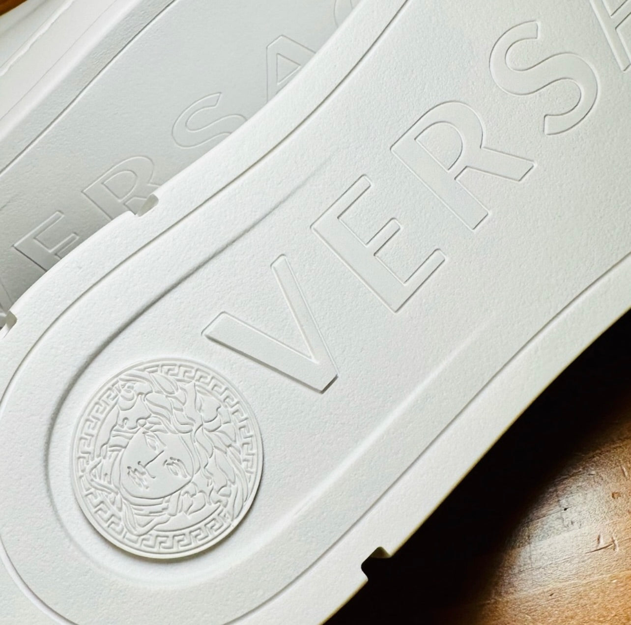 New Unisex Versace Gold & White Leather Athletic Sneakers