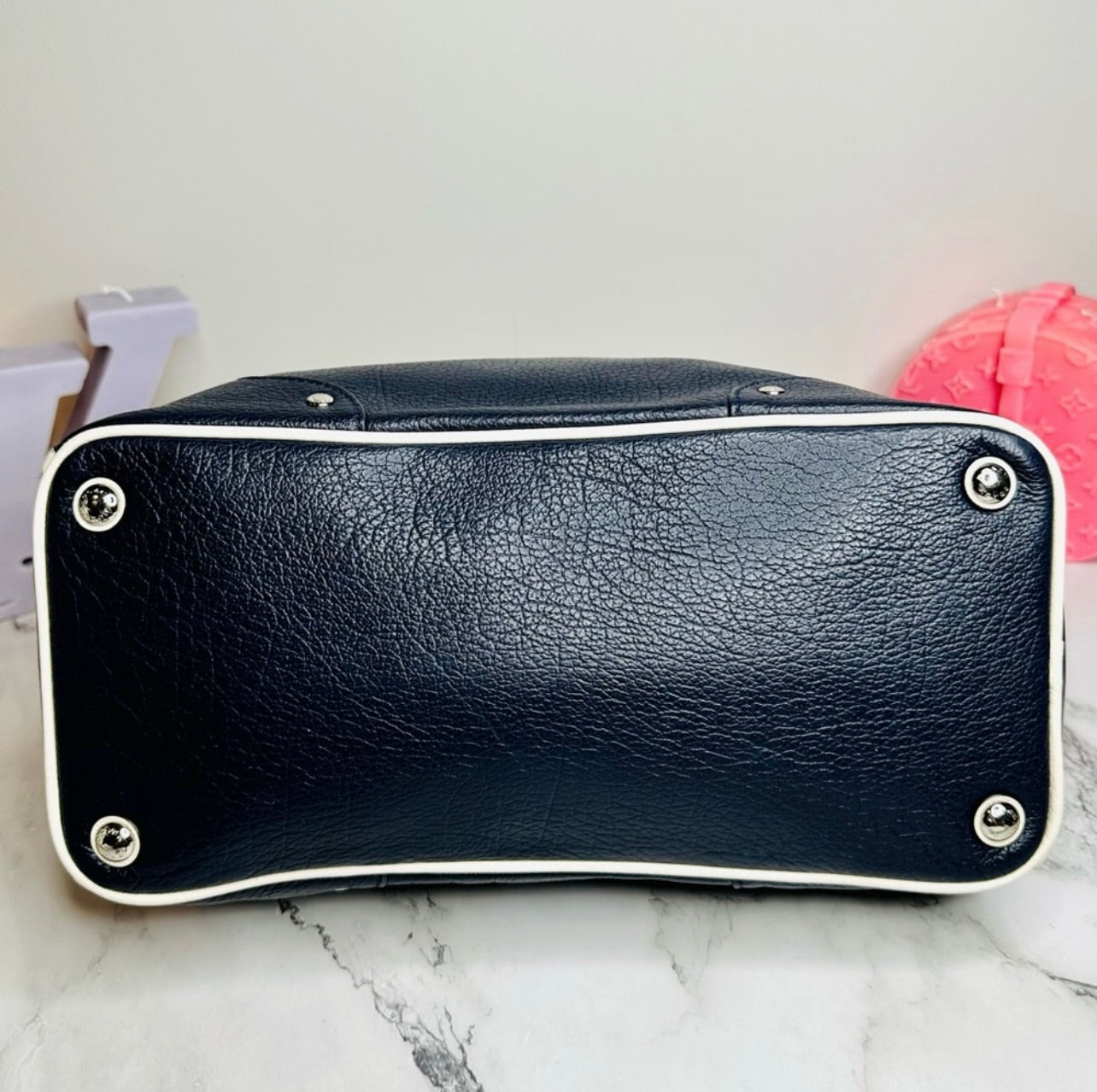 Coach Midnight Navy Blue & Chalk Spectator Leather Mickie Satchel