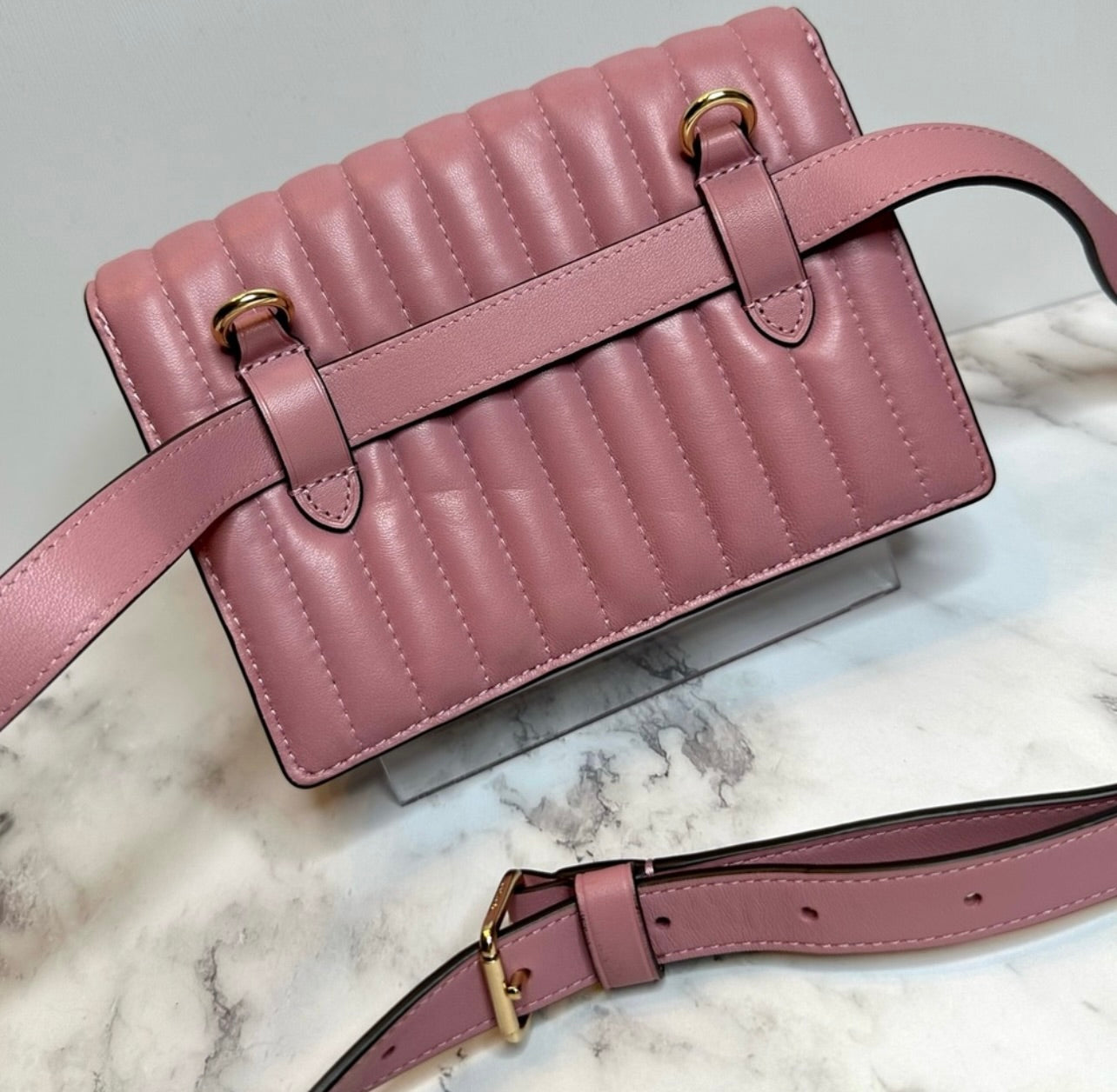 Coach Linear Quilted Pink Nappa Leather 2 Way Belt Bag Shoulder Bag