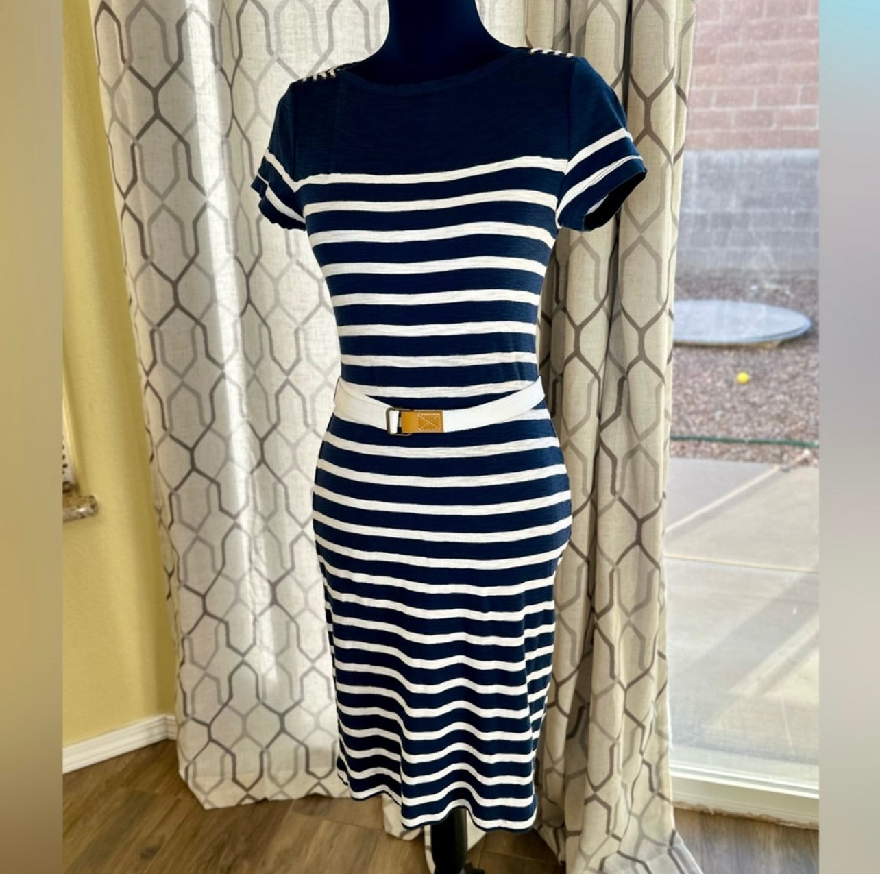 LRL Lauren Jeans Co. Ralph Lauren Nautical Navy Blue & White Striped Sailing Dress