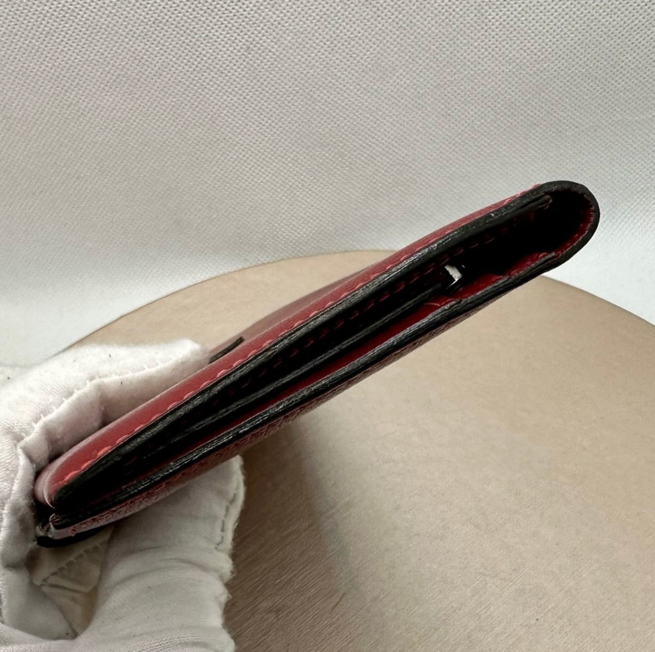 Hermés Dark Red Rouge Leather Bearn Verso Gusset Wallet