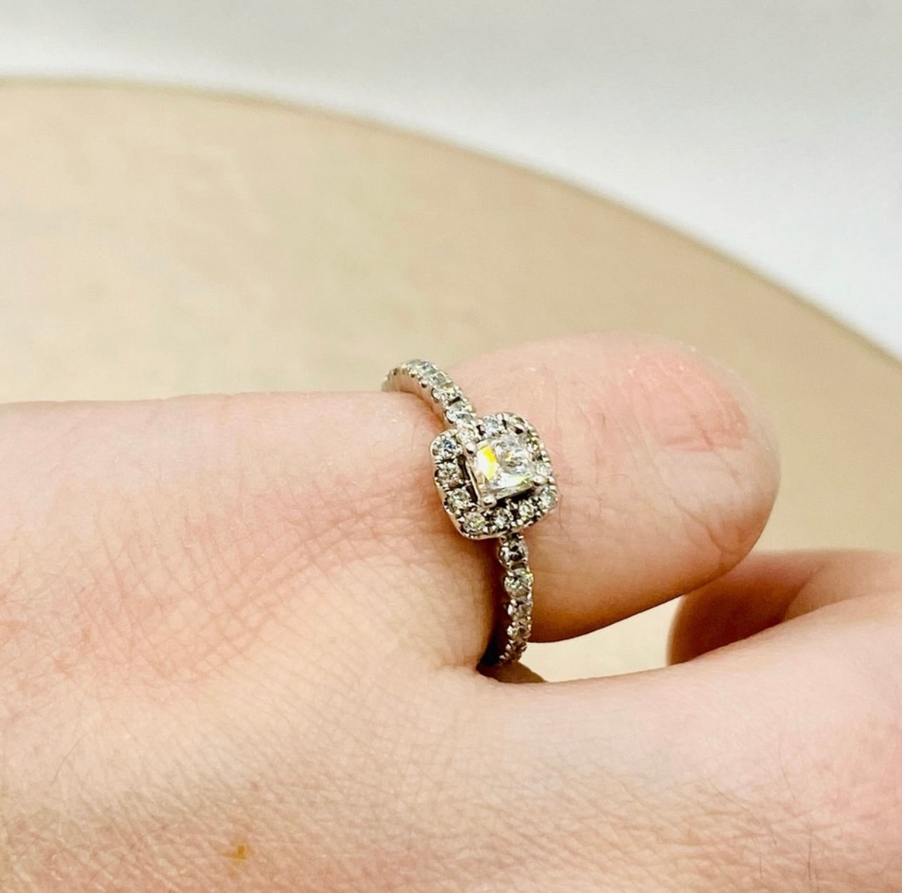 14k White Gold Halo Princess Cut Diamond Engagement Ring