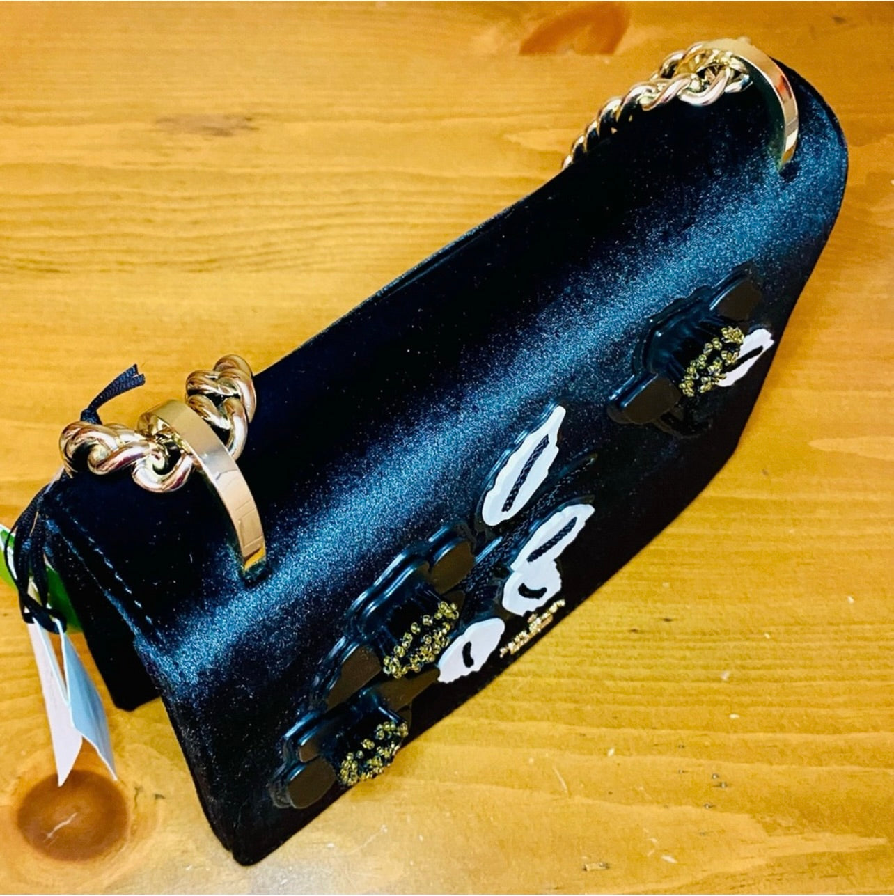 New Kate Spade New York Cameron St Floral Embellish Marci Black Velvet Crossbody Handbag