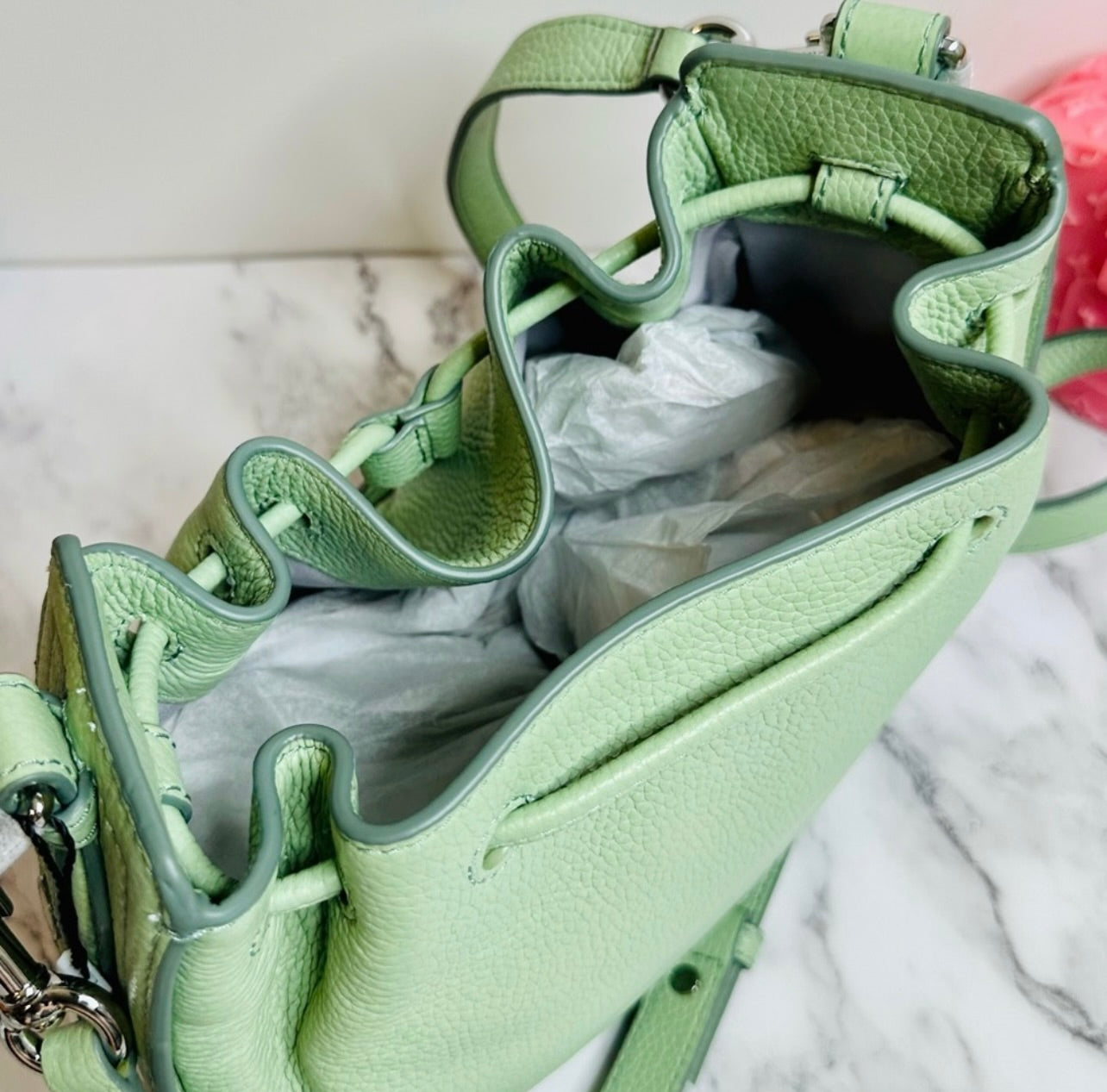 New Marc Jacobs Mint Green Leather Mini Bucket Bag